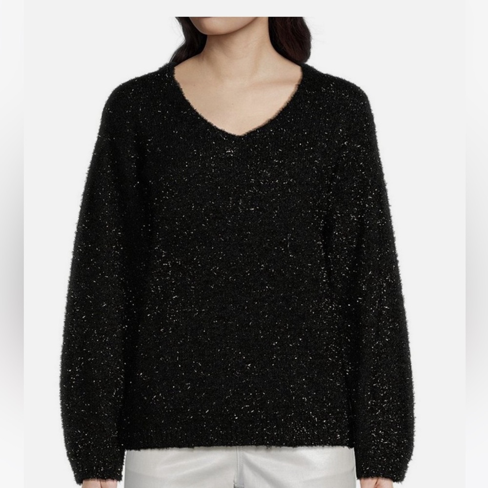 Gibson Latimer Women's Black Glitter Knit V-Neck Sweater NWT XXL